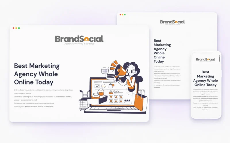 Vista responsive del sitio web desarrollado para Brand Social