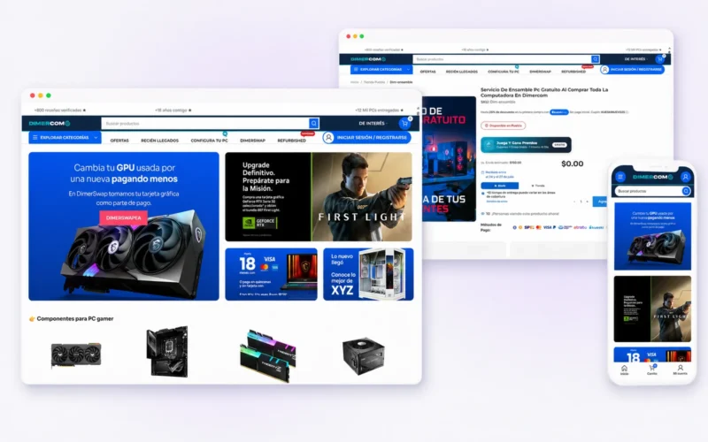 Vista responsive de la tienda en línea desarrollada para Dimercom