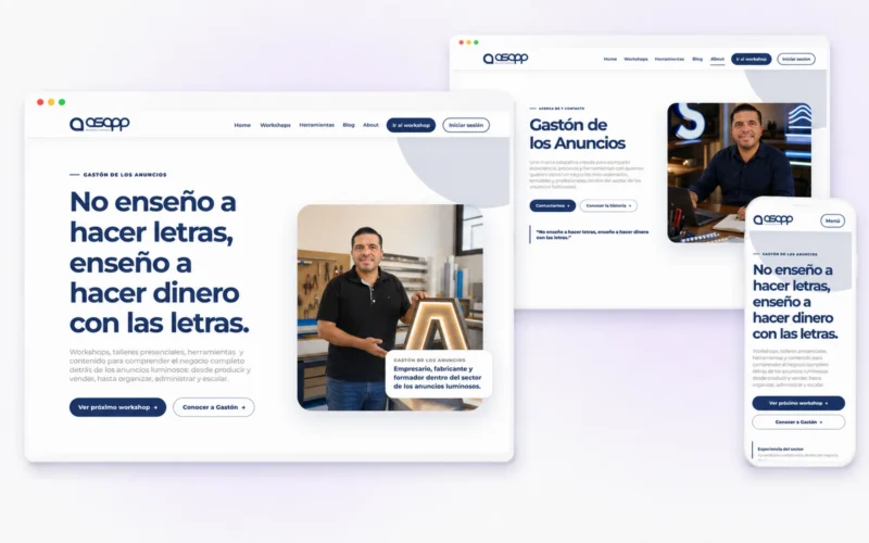 Vista responsive de la plataforma desarrollada para Gastón de los Anuncios